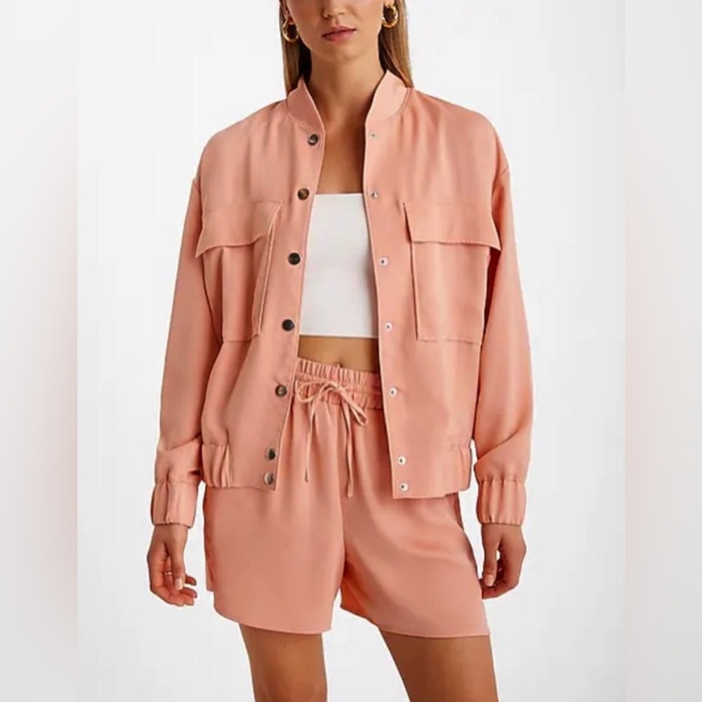 Express Satin Oversized Bomber Jacket Dusty Rose Pink Size XS NWT